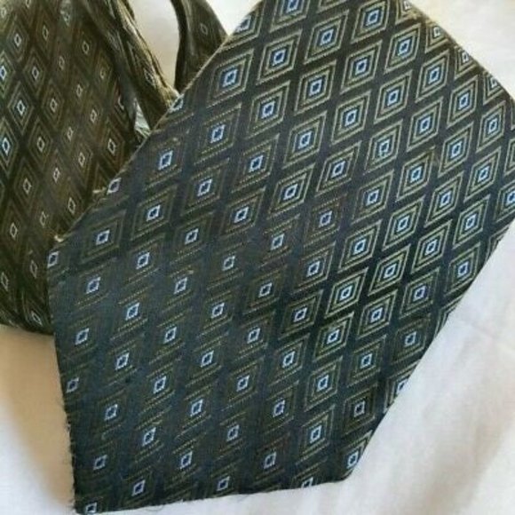 Henry Jacobson Mens Tie Black Blue Diamonds Textured Weave Business Work Necktie - Picture 3 of 6